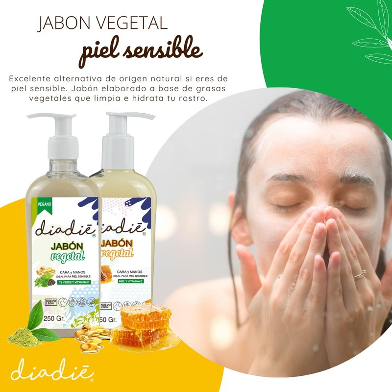 DIADIÉ Jabon para piel sensible, cara, manos. 2pack. Limpia e