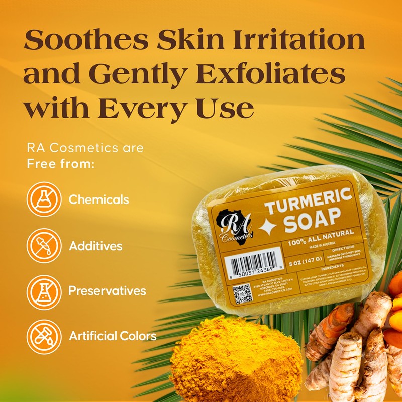 RA COSMETICS 100% Natural Turmeric Soap Bar for Face &