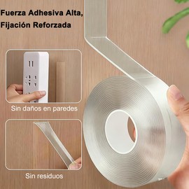 Cinta Doble Cara Extrafuerte, 4 Rollos 3M Nano Tape Extrafuerte Reutilizable y Impermeable, Tape Doble Cara Transparente Versátil para Pared Cocina Manualidades y Fijación de Fotos