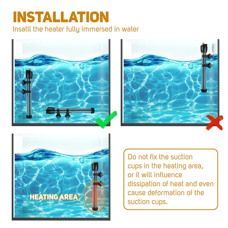 Orlushy Submersible Aquarium Heater,200W Adjustable Fish Tahk Heater with 2
