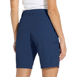 Willit Women's 10" Hiking Cargo Shorts Stretch Golf Active Long Shorts Quick Dry Outdoor Summer Navy Blue M
