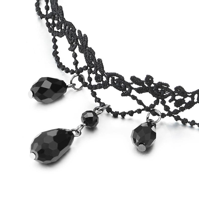 COOLSTEELANDBEYOND Gothic Victorian Nostalgic Women's Black Lace Choker Necklace with