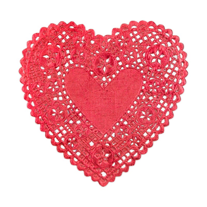 Hygloss 4-Inch Metallic Red Heart-Shaped Paper Doilies - Perfect for