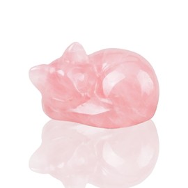 Yuiturt Sleeping Cat Ornament for Woman, 1.5" Pink Rose Quartz Crystal Cat Figurine Carved, Cute Stone Cat Statue for Home or Office Desk Decor Car, for Cat Lovers (Pink)