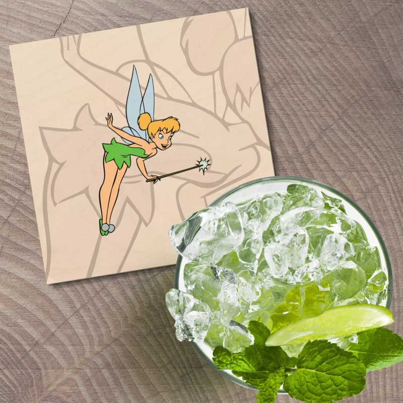 Unbranded Tinker Bell Cartoon 4'' X 4'' Square Wooden Coaster