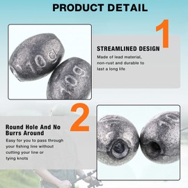 20 Pieces Egg Fishing Sinkers Olive Shape Sinker Weight Casting for Fishing Bottom Fishing Tackle Fishing Sinker Weights for Freshwater Saltwater, 10g/ 3/8oz