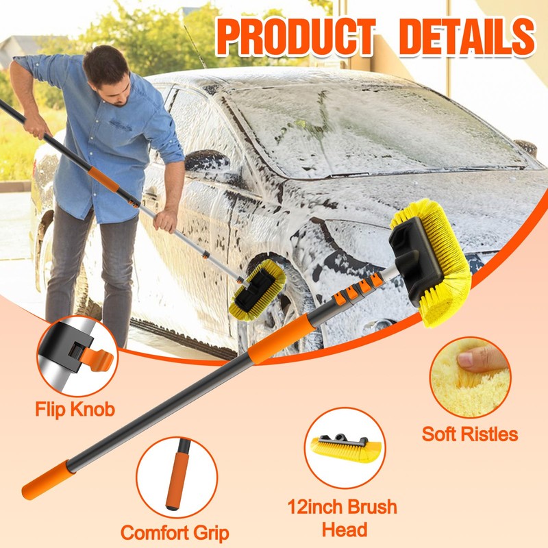 LAANPOLE 12FT Car Wash Brush with Long Handle, Car Cleaning