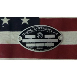 Federal Enterprises Air Raid / Civil Defense Siren Oval ID Plate