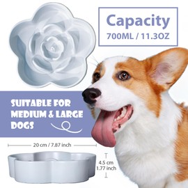 WoofinPets Ceramic Slow Feeder Dog Bowls, Anti-Choking Slow Food Bowls, 8 inch 11.3oz Slow Feeder for Medium, Large Breeds, Plum Puzzle Bowl, Non-Slip Silicone, Dishwasher and Microwave Safe, Blue