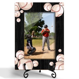 Baseball Picture Frame, Baseball Frame for Teenager Coach, Baseball Team Gifts Wooden Picture Frame with Stand, 4"x6" Picture Frame for Tabletop Display, Home Office Desk Decor Shelf Display/XK67