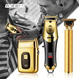 3-Piece Professional Blonde Hair Clipper & Trimmer Kit for Men - USB-Rechargeable Barber Set Featuring LCD Display, Adjustable Blade Hair Clippers, and Professional Men's Trimmer:_3Pac/Set Black