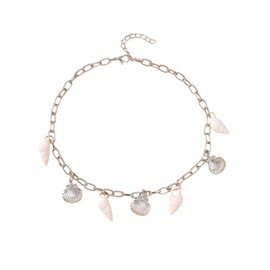 Seashell Necklace for Women, Conch Necklace，Beach Jewelry for Women, Ocean Theme Adjustable Choker, Summer Festival Fashion Accessories (Silver)