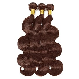 Hxxcoup Sew-in Bundles Real Hair Wefts for Sewing Human Hair Bundles Body Wave #4 Dark Brown Double Weft Extensions 24 26 28 Inches with Minimal Smell Minimal Tangle 100 g/pc for Women