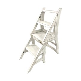 Carolina Chair & Table Solid Wood Library Chair and Step Ladder - Convertible 2-in-1 Chair, Foldable Ladder Seat with Storage Shelf - Multifunctional Furniture for Bedroom, Dining (Antique White)