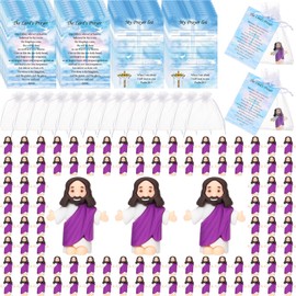 Barydat 75 Sets Little Jesus Figures Bulk Mini Jesus Figurines with 75 Prayer Card 75 Bags Miniature Tiny Jesus Figurine Toys for Religious Party Favors Hide Sunday School Baptism Gifts