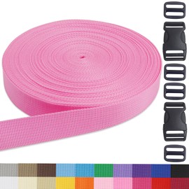 1 Inch Webbing Straps - 20 Yards Deep Pink Heavy Duty Polypropylene Straps with Buckles for Backpack, Climbing, Outdoor & Indoor Crafting, DIY Bags, Lawn Chair Replacement, and Seat Belts