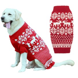 Red Reindeer Large Christmas Dog Sweater, Knit Winter Holiday Festive Pet Dog Christmas Sweaters for Large Dogs, XXX-Large (3XL) Size 25" Back