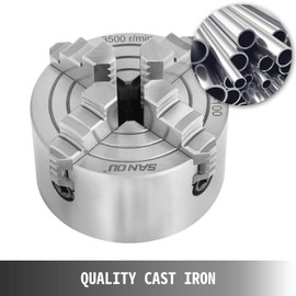 VEVOR 4 Inch 4-Jaw Lathe Chuck, Independent Reversible Jaw, Cast Iron & Steel, For Lathe, Grinder, Milling & Drilling Machines, Includes 4 x Mounting Screws & 1 T Wrench