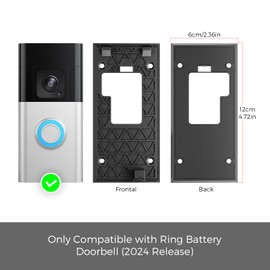 No Drill Doorbell Mount for Battery Doorbell (2024 Release) - Strong Adhesive Mounting Plate, Renter Friendly Apartment & Office Video Doorbell Holder Bracket, Easy Install Accessories Kit