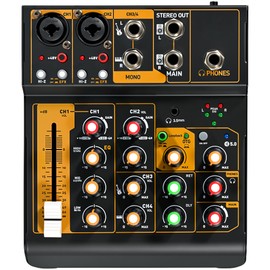 Mini Audio Mixer, Portable Mini4 DJ Board Mixer with USB Bluetooth, 4 Channel Sound Mixing Board for Wedding Party Podcast Live Performance Event