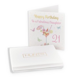 Hunts England - Boxed 21st Daughter Pink Cocktail And Butterflies Birthday Card - Gold Foil - Milo's - Age 21 Drinks, Flowers Birthday Card For Daughter - Age Twenty One - Card In Keepsake Box