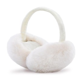 GNEGNI Women Winter Fluffy Ear Muffs, Foldable Windproof Earmuffs Adjustable Outdoor Earmuff Unisex Soft Faux Fur Ear Covers White