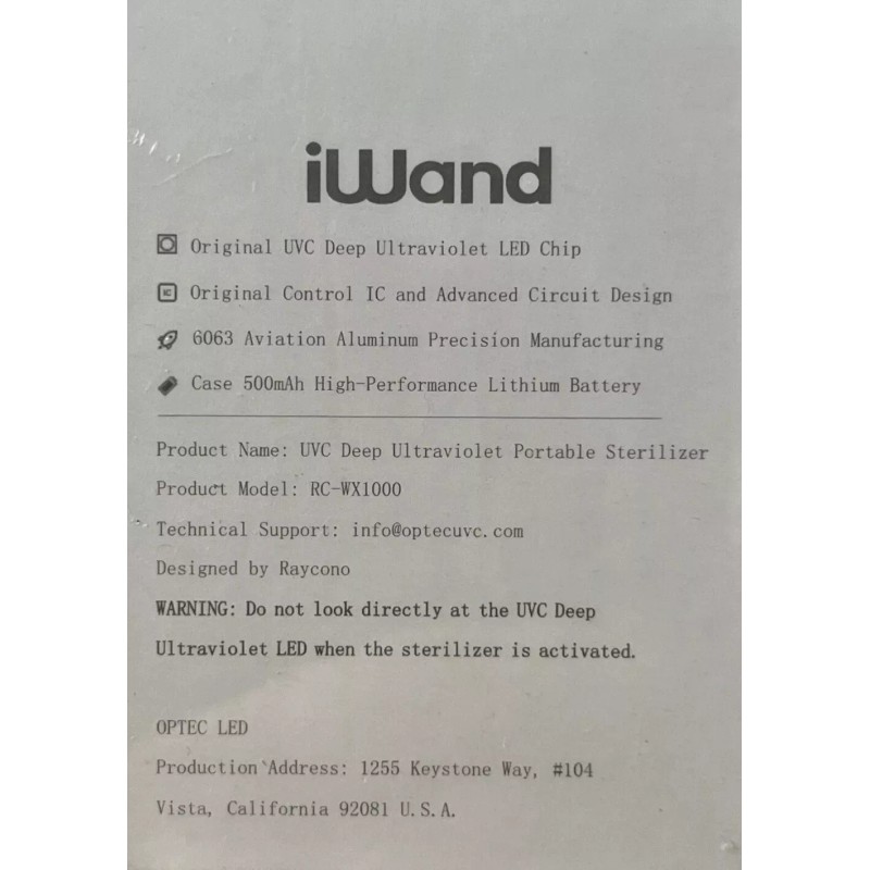 iWand Raycomo iWand UVC Deep Ultraviolet Portable Sterilizer RC-WX1000 New