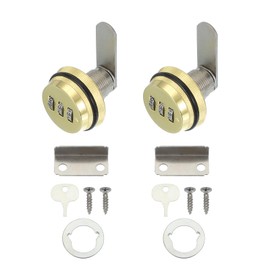 MECCANIXITY Combination Cabinet Cam Lock, Zinc Alloy File Cabinet Locks 3/4'' Password Coded Locks Cylinder for 0.2-0.5" Thick Drawers Mailbox, Gold Pack of 2