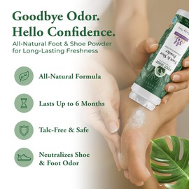 FOOT SENSE All Natural Foot & Shoe Powder, Foot Odor Eliminator for Long-Lasting Odor Control Lasts up to 6 Months, Disinfects & Deodorizes, Safe for Men, Women, Kids, Athletes, 100g