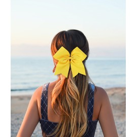 AMYDECOR 7 Inch Jumbo Solid Color Bows with Alligator Hair Clips For Girls and Women (Yellow)