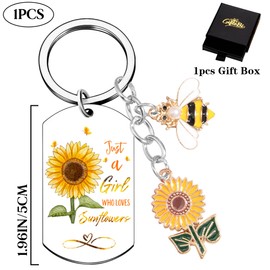 Sunflower Keychain Gifts for Women Girls - Bee Key Chain with Cute Floral Charm for Bags and Cars, Inspirational Keyring Just A Girl Who Loves Sunflowers