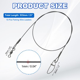 PATIKIL Fishing Wire Leader Line 125LB 21 Inch, 15Pcs Steel Heavy Saltwater Fishing Leader Line High Strength with Rolling Swivel and Snap, Black