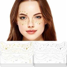 20 Stück Glitzer Sommersprossen Gesichtstattoo,Glitter Freckles Tattoo,Goldene Silberne Wasserfeste Fake Freckles Henna Freckles Temporäre Tattoos Gesichtstattoo für Karneval Festival Party