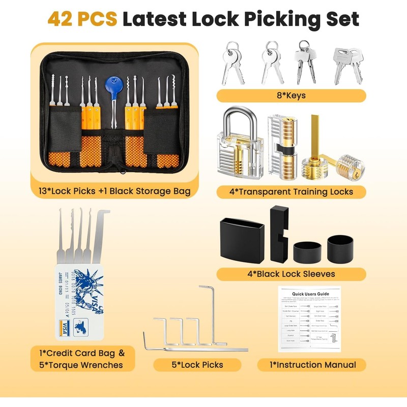 Shengsenfu Lock Pick Set, 42 Pcs Premium Practice Lock Picking