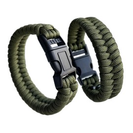 CIBBALIY 2 Army Green Paracord Bracelets 8.5" Braided Tactical Bracelet include Parachute Cord and Plastic Buckles for Hiking Travelling Camping (BrarmyFish)