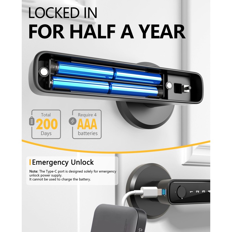 Amerdeco Smart Fingerprint Door Lock with Keypad Handle - Keyless