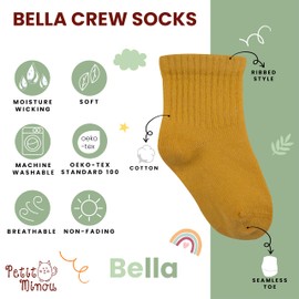 Petit Minou Bella Seamless-Toe Crew Socks, Cotton, Newborn Baby Infants Toddlers Kids Boys Girls Crew Socks (6-Pack) (US, Age, 12 Months, 24 Months, Blush)