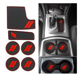 REMOCH Fits Dodge Charger Accessories 2015-2023, Cup Holder Insert Center Console Shifter Liner Trim Interior Door Pocket Mats Pad (6pcs Set,Red Trim)