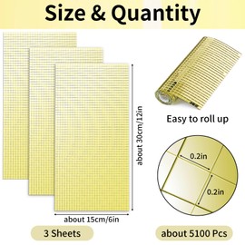 Mirror Tiles Self Adhesive, 5100 Pieces Mosaic Tiles Sheet, Disco Ball Tiles Stickers, Square Mosaic Mirror Pieces, Small Glass Mirror Strips for Crafts(Gold, 5×5mm)