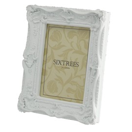 Sixtrees Chelsea 5-254-57 Ornate Vintage Swept Shabby Chic White 7x5 inch Photo frame - with Microfibre glass cleaning cloth.