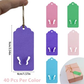 Gift Tags Kraft Paper Tags Labels 9 x 4 cm, Pack of 200 Tags and 200 Pieces Jute String for Crafts Christmas Wedding Gifts (5 Colours)