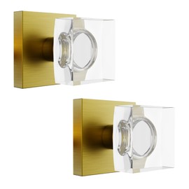 2 Pack Antique Brass Door Knob Dummy Door Knobs Crystal Door Knobs Interior, Antique Door Knob Square Door Knob Glass Door Handle for Hall Pantry Closet Door Knob
