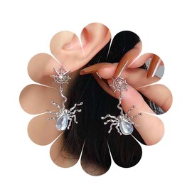 Inilbran Punk Moonstone Spider Dangle Earrings Vintage Spider Web Earrings Black Spider Earrings Gothic Moonstone Animal Spider Earrings Jewellery for Women and Girls, Zinc