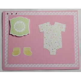 "Handmade" Stampin up! Handmade card Cutest Baby Ever Girl Pink Plaid Green socks Bodysuit
