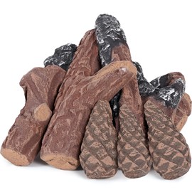 IGOHEALS 8 Pcs Gas Fireplace Logs - Realistic Ceramic Gas Log Set, Heat Resistant Lightweight Faux Wood Fake Log for Indoor/Outdoor Fire Pit Firepit Decorative