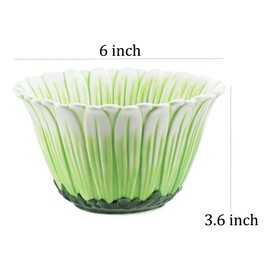 SOCOSY Green Daisy Shaped Salad Bowls, Pasta Bowls, Ceramic Serving Bowls for Soup, Fruit, Mashed Potatoes, Oatmeal, Noodle, Ramen, Cereal, Dishwasher and Microwave Safe-Daisy-1PCS-6 Inch