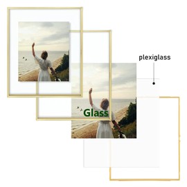 Frametory, 16x20 Floating Picture Frame - Metal Photo Frame - Real Glass - for Wall Mount or Tabletop Displays (Gold, 2 Pack)