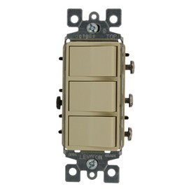 Leviton 1755-2I 15 Amp, 120 Volt, Individual Switches, Decora Three Rocker Combination Switch, Commercial Grade, with Ground Screw, Ivory