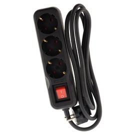 Zenitech, Schuko Power Strip with Illuminated Switch, 3 x 16 A, 1.4 m H05VV-F 3G1.5 mm² Cable, Black, Child Lock, Available with 3, 4, 5 or 6 Sockets, Flexible and Safe Installation