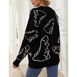 VDWIP Women's Dinosaur Sweater Men's Cows Sweaters Unisix Pullover Oversize Vintage Casual Knitted Retro Couple Tops(Black-XL)